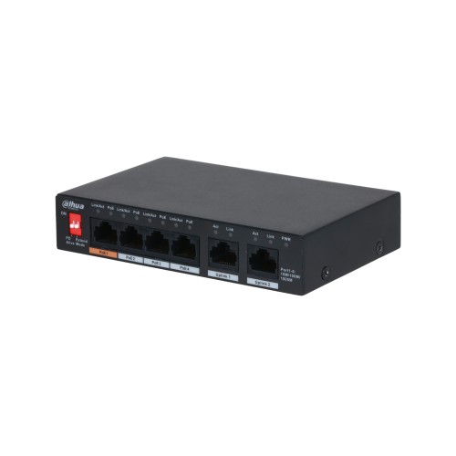 Unverwalteter Desktop-Switch mit 6 Anschlüssen und 4 PoE-Anschlüssen Schwarz