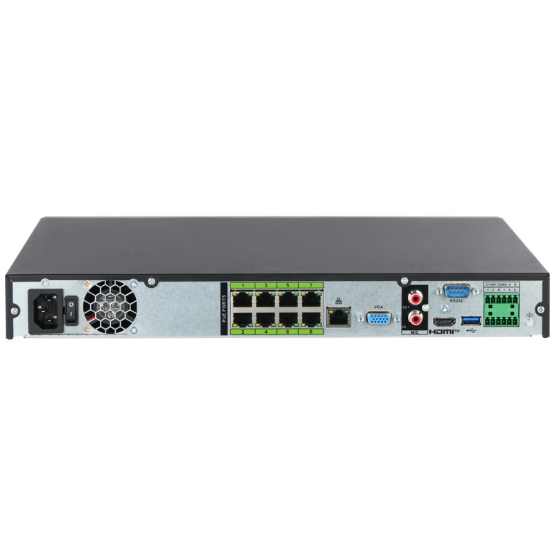 8CH 1U 8PoE 2HDDs WizSense Netzwerk-Videorekorder Schwarz