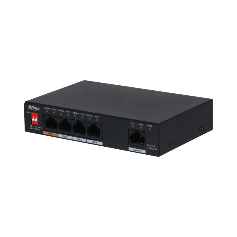 Unverwalteter Desktop-Switch mit 5 Anschlüssen und 4 PoE-Anschlüssen Schwarz Unverwalteter Desktop-Switch mit 5 Anschlüssen und 4 PoE-Anschlüssen Schwarz