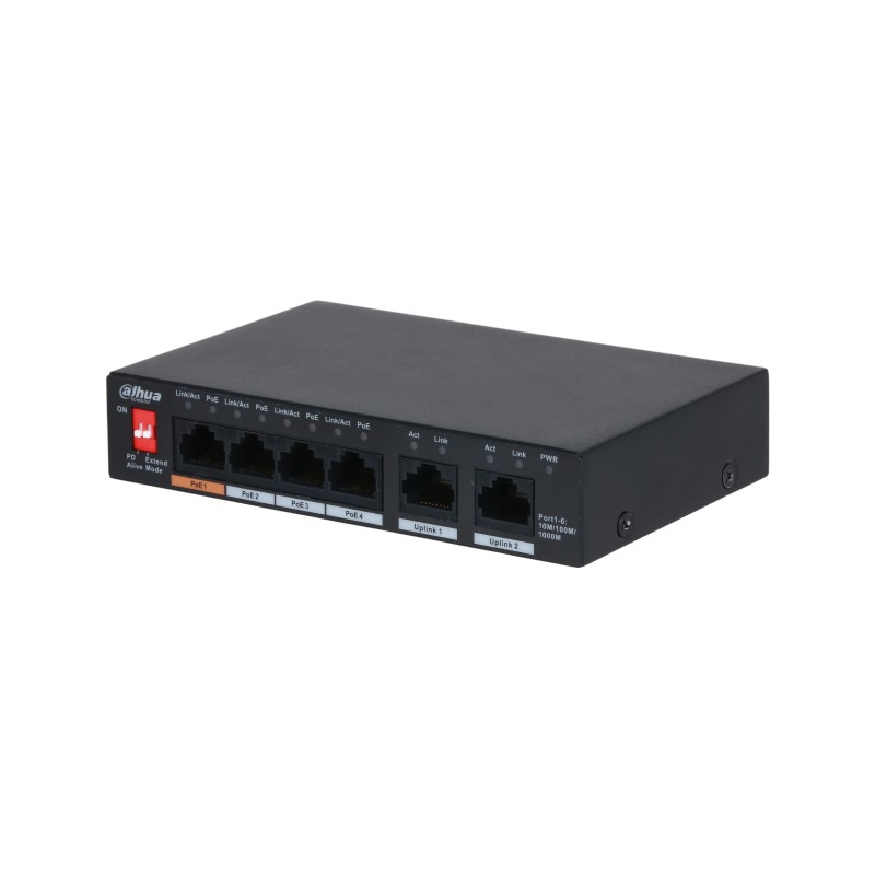 Unverwalteter Desktop-Switch mit 6 Anschlüssen und 4 PoE-Anschlüssen Schwarz Unverwalteter Desktop-Switch mit 6 Anschlüssen und 4 PoE-Anschlüssen Schwarz