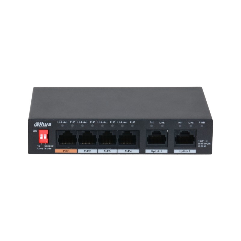 Unverwalteter Desktop-Switch mit 6 Anschlüssen und 4 PoE-Anschlüssen Schwarz Unverwalteter Desktop-Switch mit 6 Anschlüssen und 4 PoE-Anschlüssen Schwarz