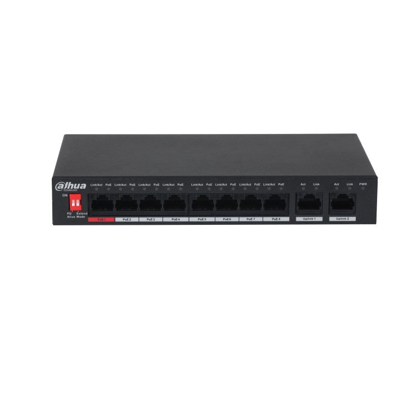Unverwalteter Desktop-Switch mit 10 Anschlüssen und 8 PoE-Anschlüssen Schwarz Unverwalteter Desktop-Switch mit 10 Anschlüssen und 8 PoE-Anschlüssen Schwarz