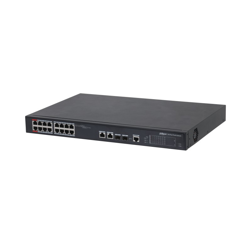 16-Port 100 Mbps + 2-Port Gigabit Managed PoE Switch Verwalteter PoE Schalter Schwarz