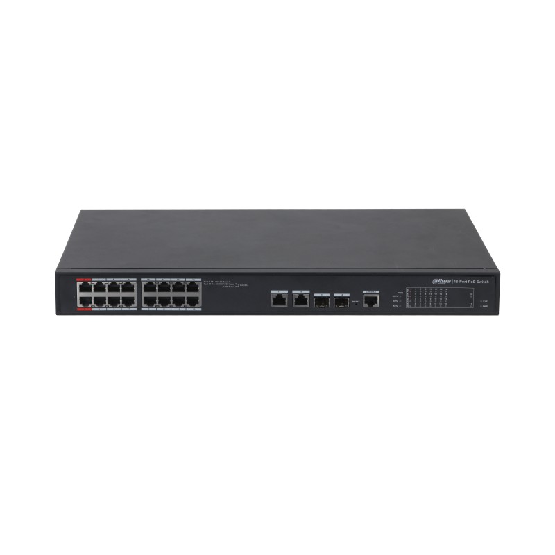 16-Port 100 Mbps + 2-Port Gigabit Managed PoE Switch Verwalteter PoE Schalter Schwarz